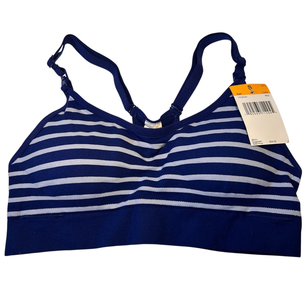 Playtex Nursing Women Striped Wireless Bra Blue White Size S Small New with Tags